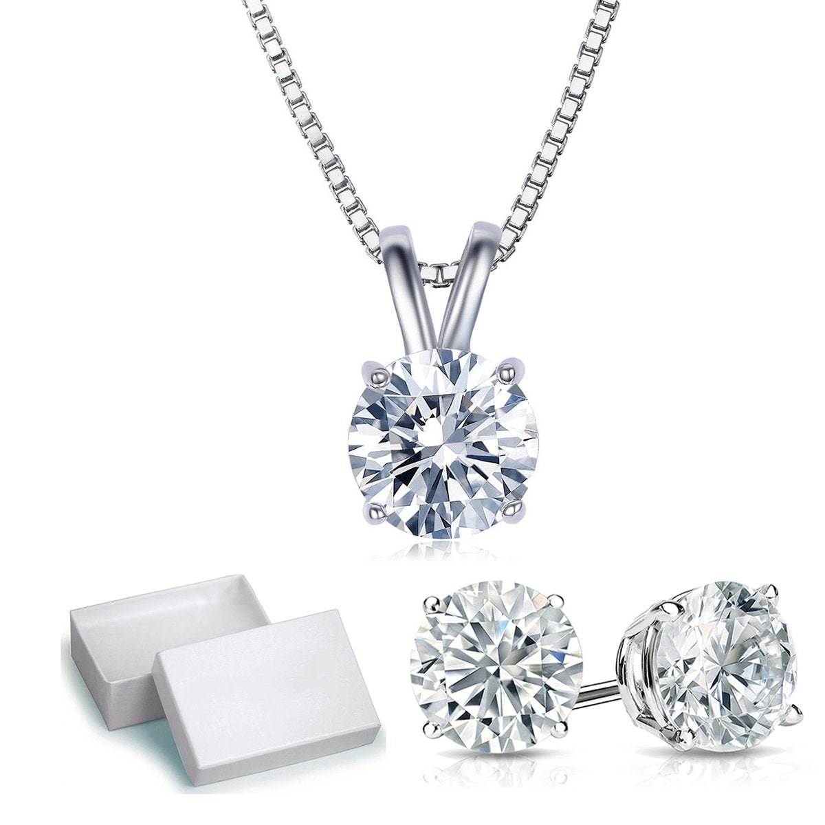 3 CTTW Round Necklace and Earrings Set Made with Crystals by ALILY