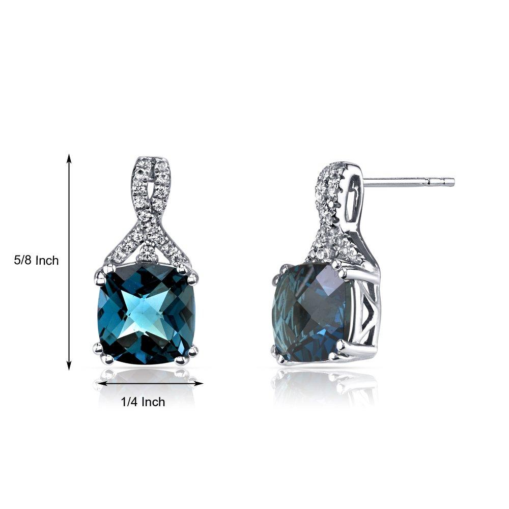 2.00 CT Cushion Cut London Blue Topaz Stud Earring in 18K White Gold Plated