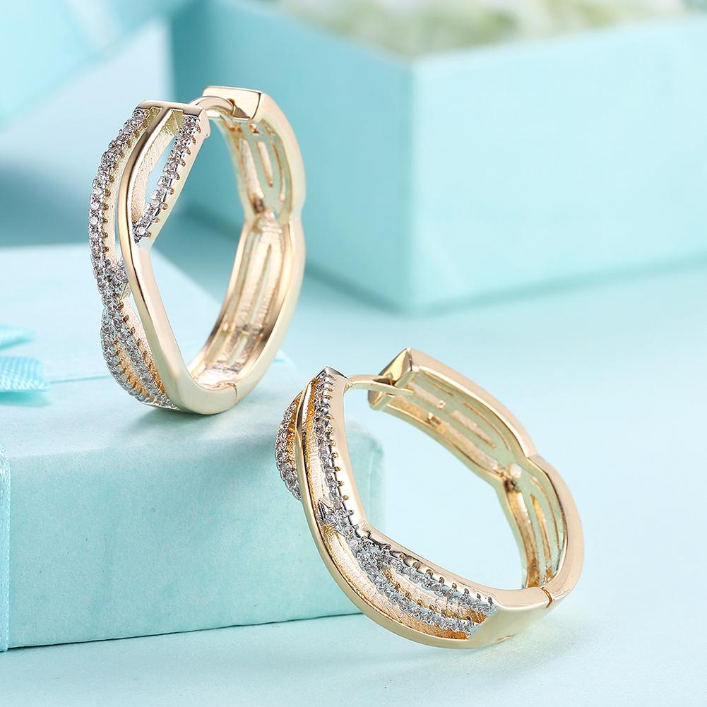 18K Gold Plated Criss Cross Pav'e Earrings With Elements