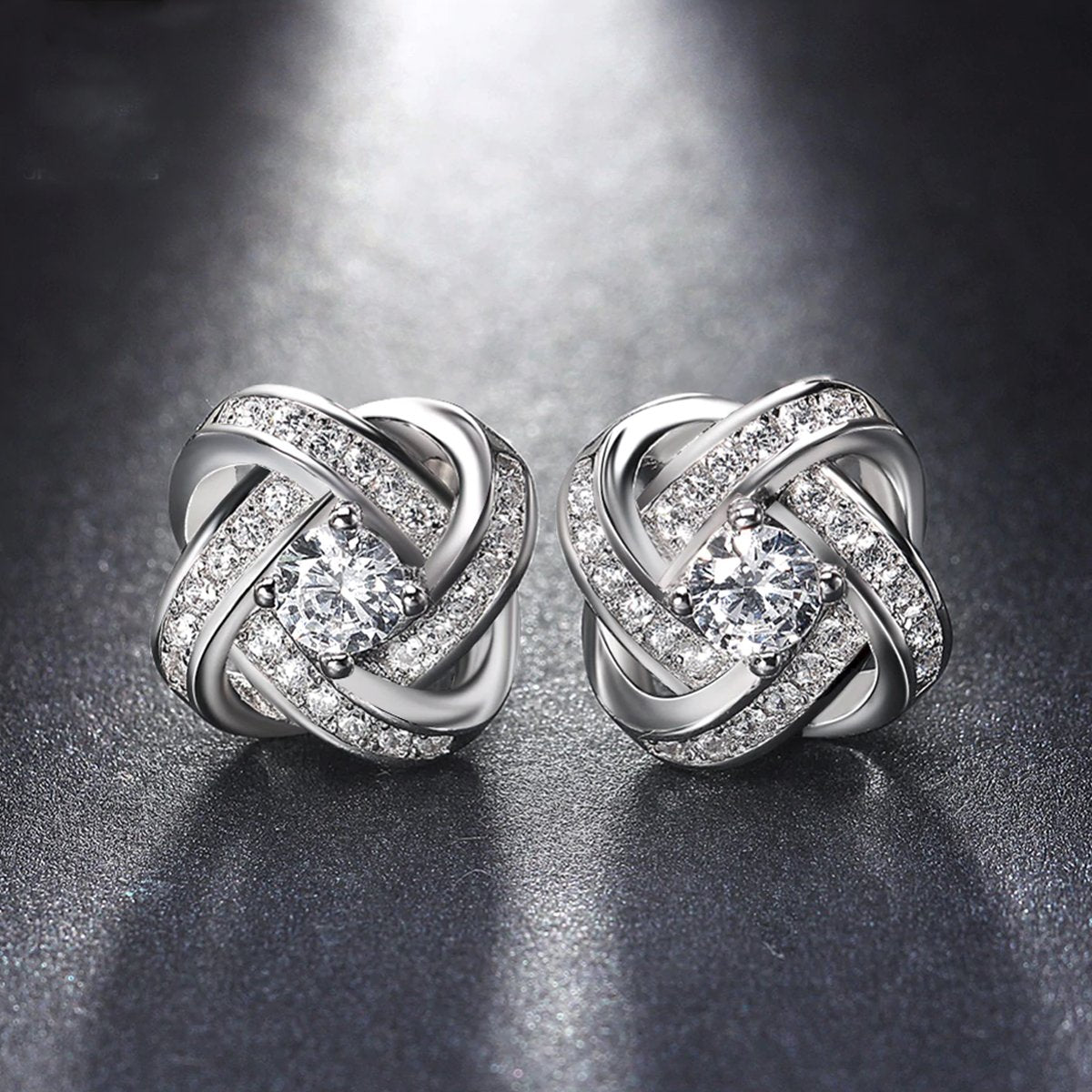 18K White Gold Plated Infinity Twist Stud Earring with Austrian Crystals