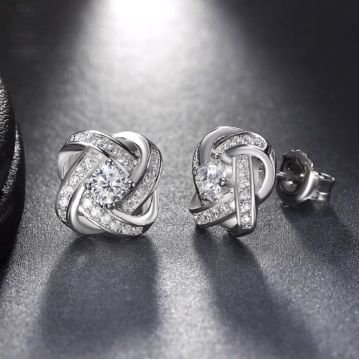 18K White Gold Plated Infinity Twist Stud Earring with Austrian Crystals