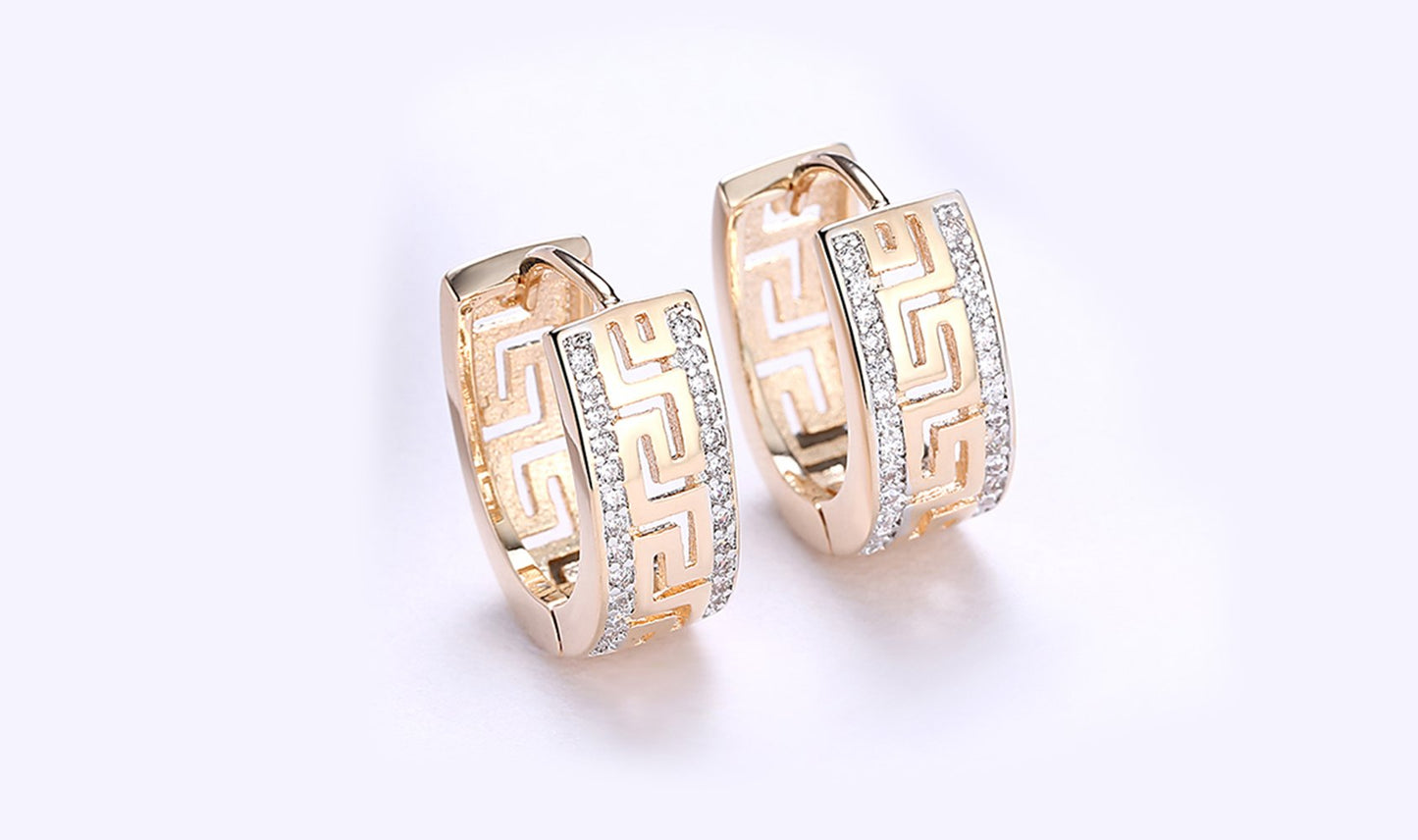14K Gold Plated Micro-Lining Greek Design Earrings
