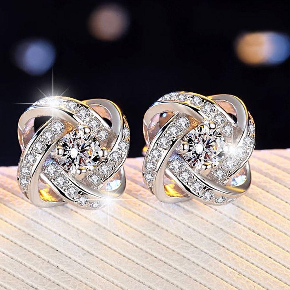 18K White Gold Plated Infinity Twist Stud Earring with Austrian Crystals