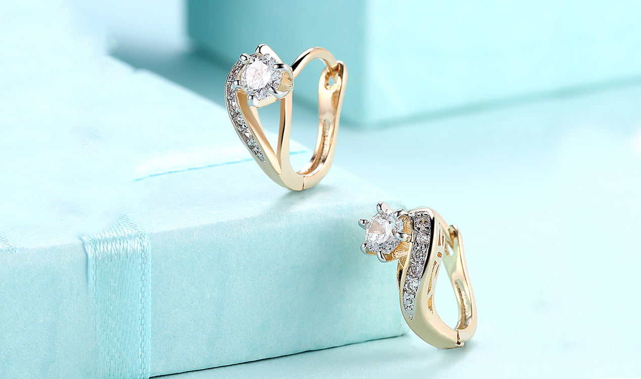 14K Gold Plating White Curved Harp Clip On Earrings