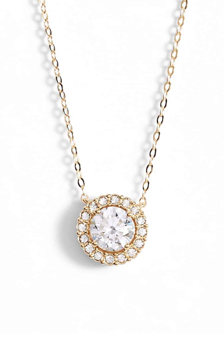 1.00 CT Crystal Halo Disc Necklace 18" - 18K Gold Plated