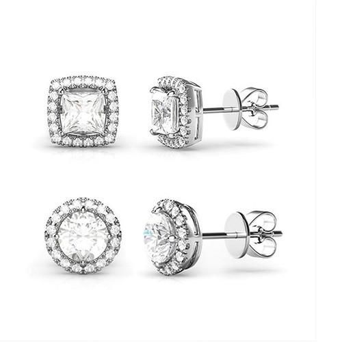 2 Pairs: Elements Halo 18k Gold Plated Studs - 3 Finishes ITALY Design