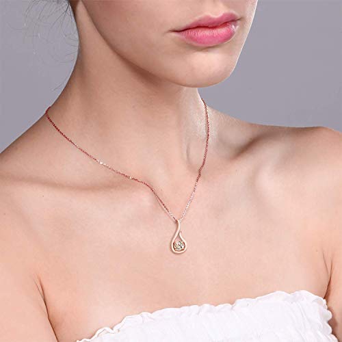 1.60 CTTW Elements Dangling Harp Pendant Necklace in 14K Rose Gold Plating
