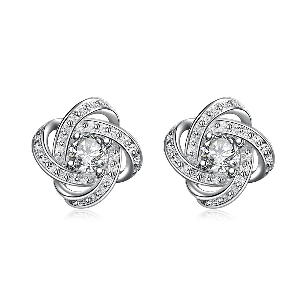 18K White Gold Plated Infinity Twist Stud Earring with Austrian Crystals