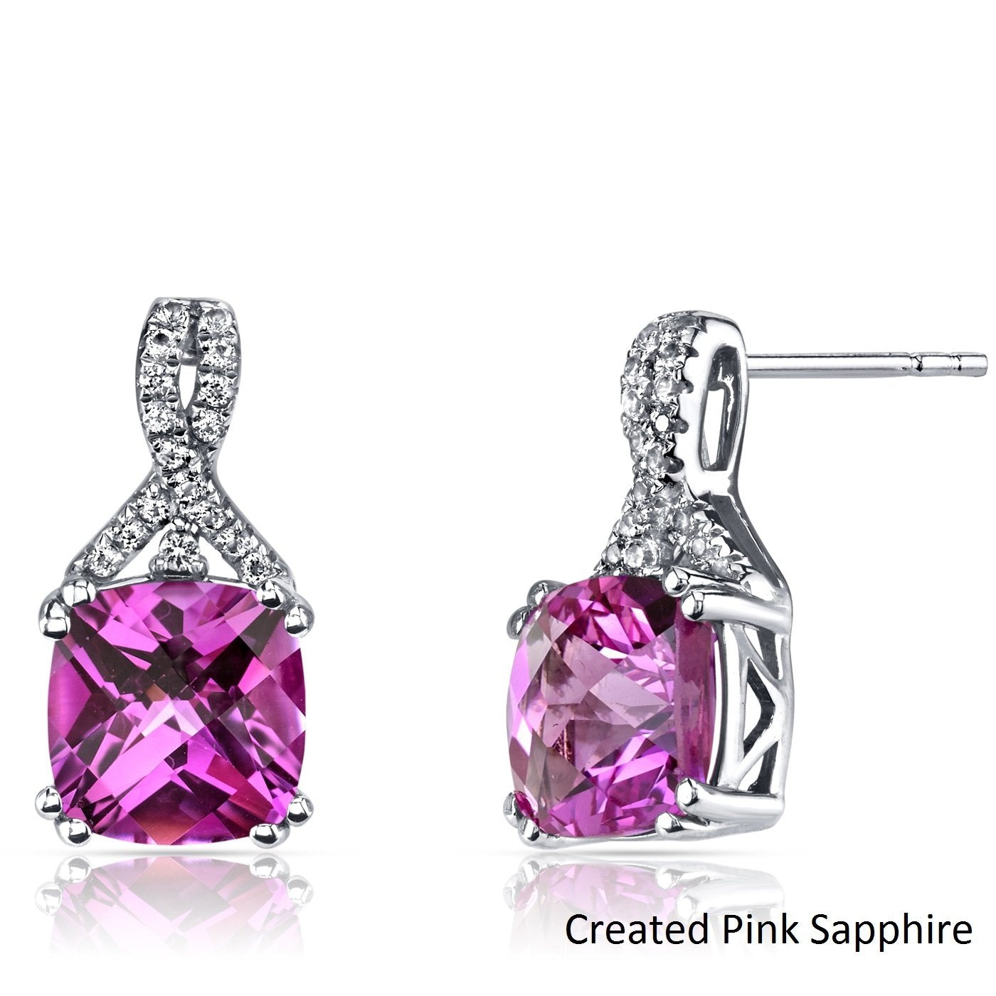 2.00 CT Pink Topaz Cushion Round Stud Earring in 18K White Gold Plated