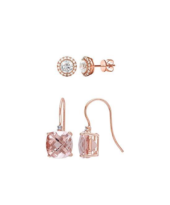 2Pairs- 14K Rose Gold Simulated Morganite & Earrings Set ITALY Design