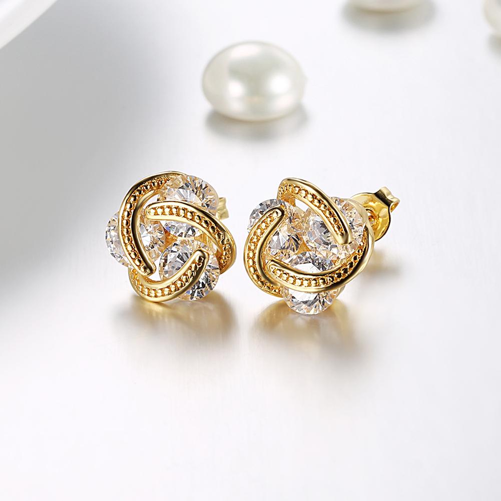 18K Gold Plated Mesh Knot Stud Earrings Made with Austrian Elements - 3 Options Available ITALY Design