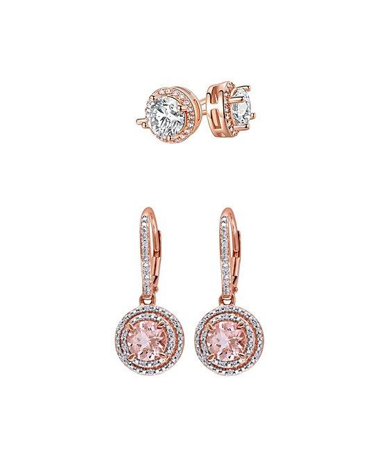 2Pairs- 14K Rose Gold Simulated Morganite & Earrings Set ITALY Design