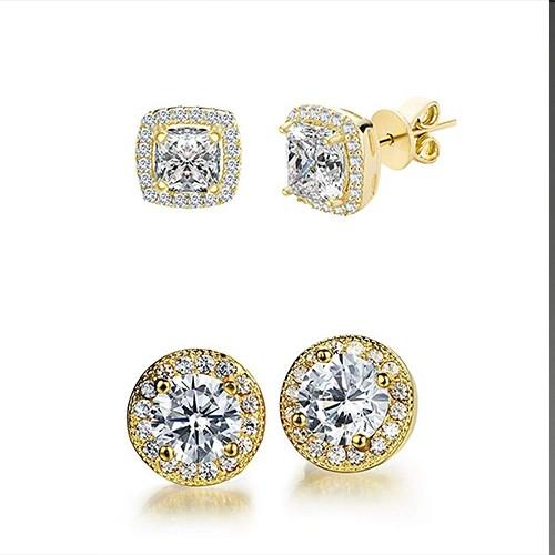 2 Pairs: Elements Halo 18k Gold Plated Studs - 3 Finishes ITALY Design