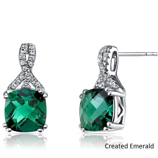 2.00 CT Cushion Cut Emerald Stud Earring in 18K White Gold Plated