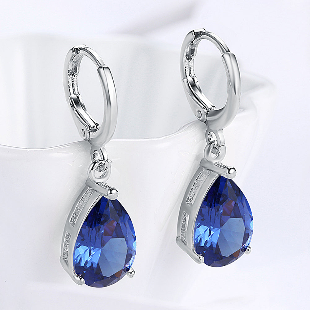 1.50 Ct Sapphire Pear Cut Drop Earring in 18K White Gold Plated