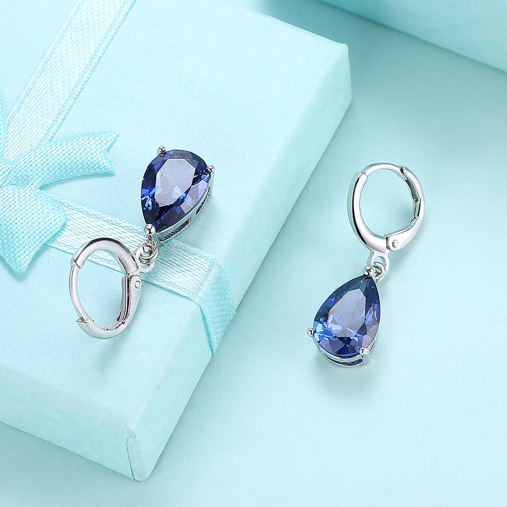 1.50 Ct Sapphire Pear Cut Drop Earring in 18K White Gold Plated