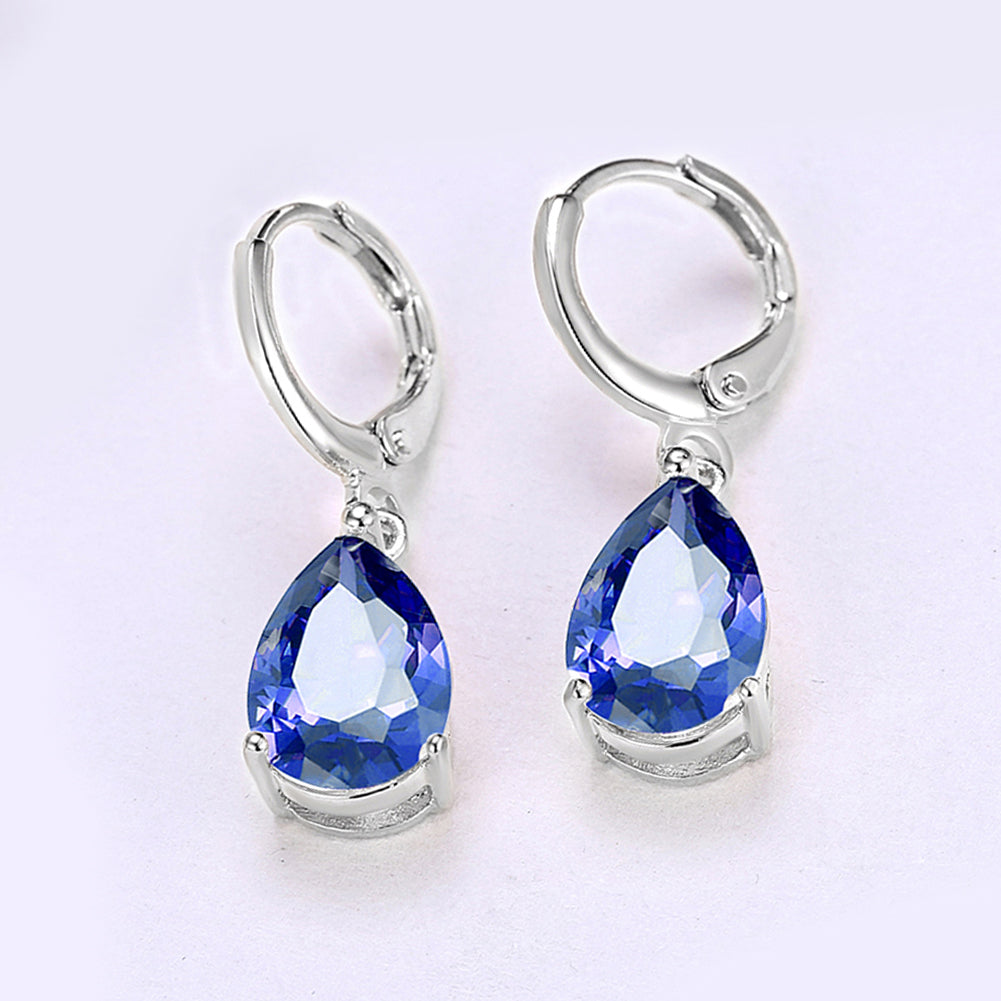 1.50 Ct Sapphire Pear Cut Drop Earring in 18K White Gold Plated