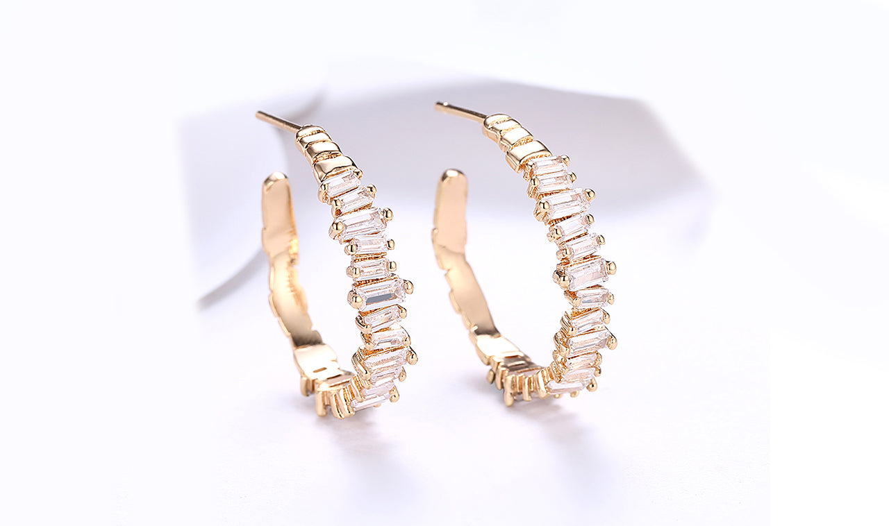 14K Gold Plating Emerald Cut White Sapphire Earrings