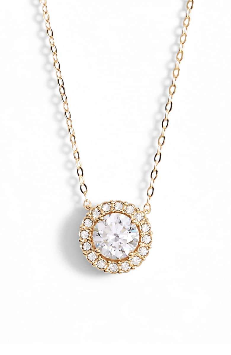 1.00 CT  Crystal Halo Disc Necklace 18" - 18K Gold Plated