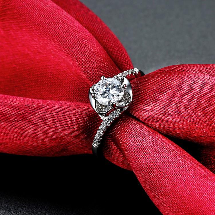 1.00 CTTW Engagement Cut Floral White Crystal Pav'e Ring ITALY Design