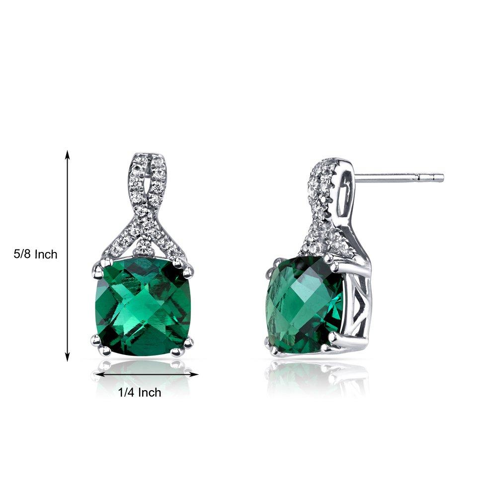 2.00 CT Cushion Cut Emerald Stud Earring in 18K White Gold Plated