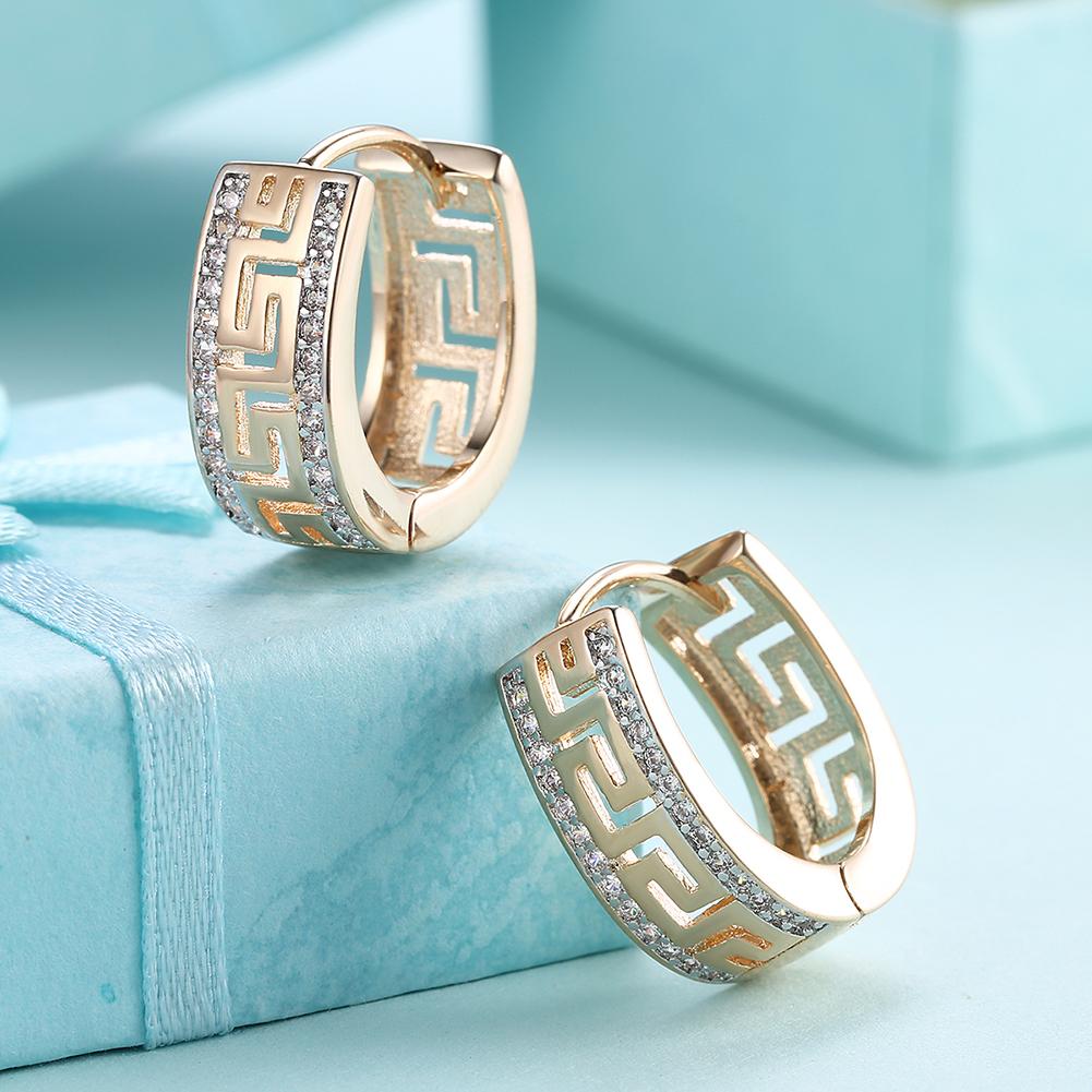 14K Gold Plated  Elements Roman Ingrain Pave Huggie Earrings