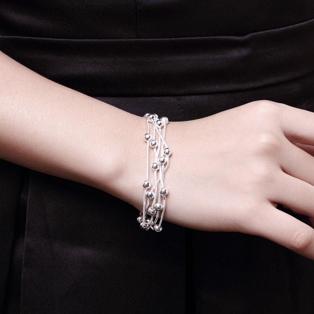 18K White Gold Plated Orchid Pearls Dangling Strands Bracelet