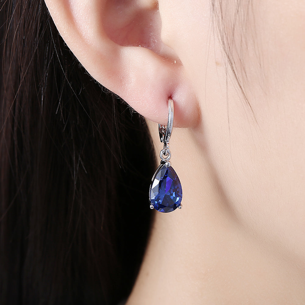 1.50 Ct Sapphire Pear Cut Drop Earring in 18K White Gold Plated