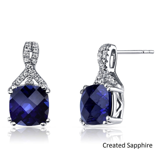 2.00 CT Cushion Cut Sapphire Stud Earring in 18K White Gold Plated