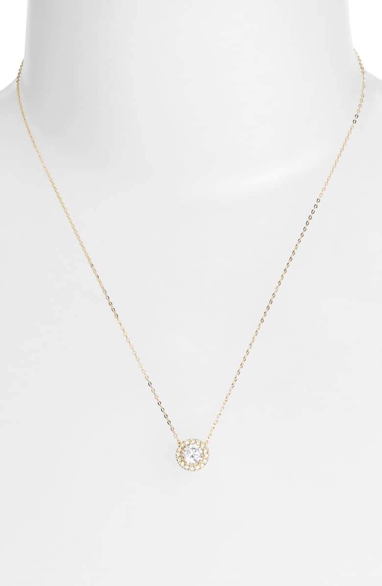 1.00 CT  Crystal Halo Disc Necklace 18" - 18K Gold Plated