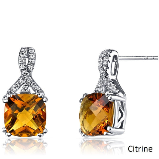 2.00 CT Cushion Cut Citrine Stud Earring in 18K White Gold Plated