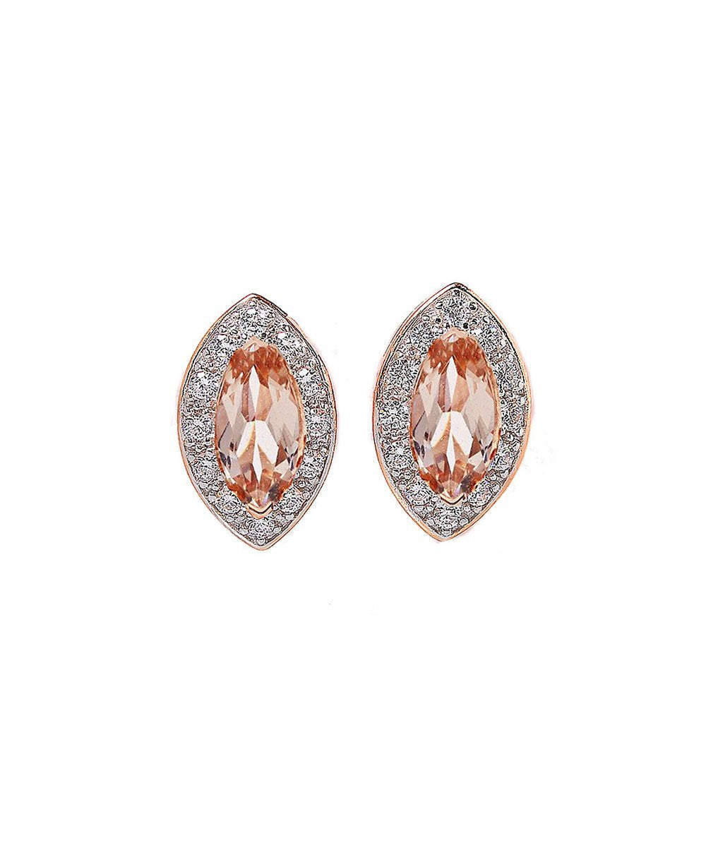 1.00 CT Morganite Marquise Cut Stud Earring in 18K Rose Gold Plated ITALY Design