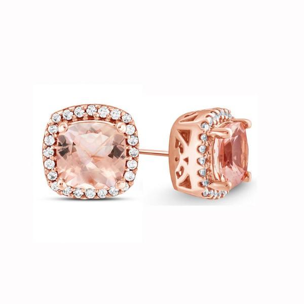 2.00 CTTW Morganite Cushion Cut Pav'e Studs in 14K Rose Gold