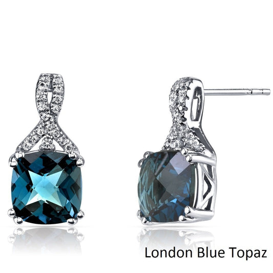 2.00 CT Cushion Cut London Blue Topaz Stud Earring in 18K White Gold Plated