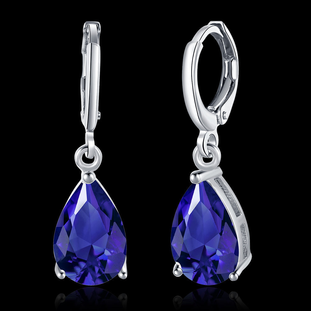 1.50 Ct Sapphire Pear Cut Drop Earring in 18K White Gold Plated