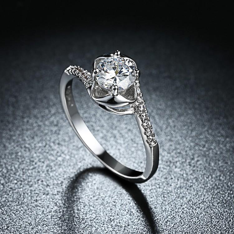 1.00 CTTW Engagement Cut Floral White Crystal Pav'e Ring ITALY Design