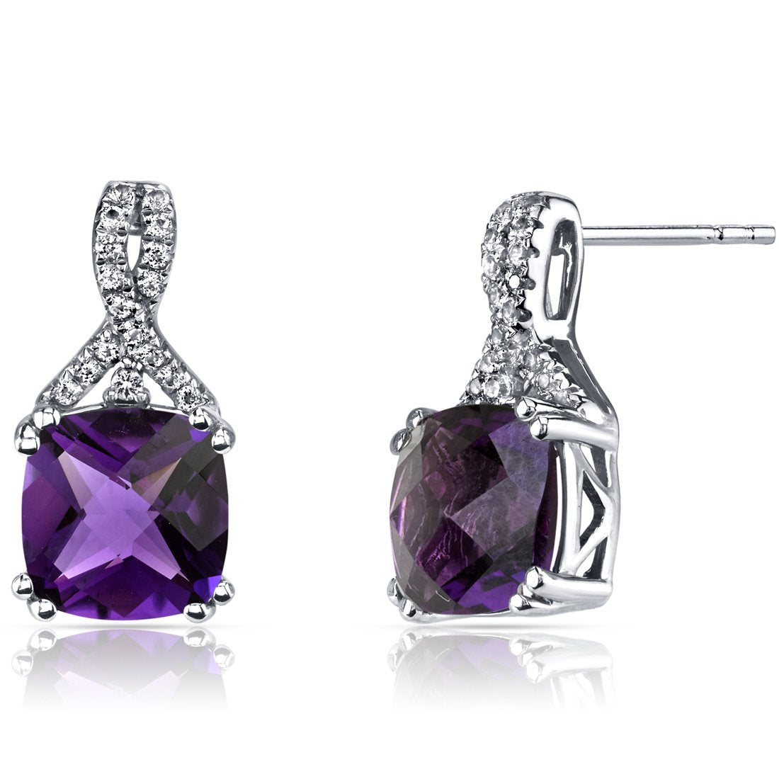 2.00 CT Cushion Cut Amethyst Stud Earring in 18K White Gold Plated