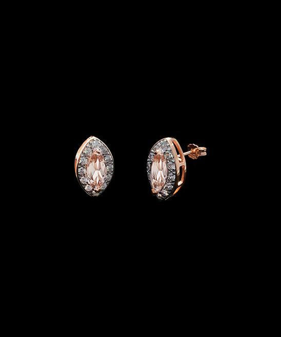 1.00 CT Morganite Marquise Cut Stud Earring in 18K Rose Gold Plated ITALY Design